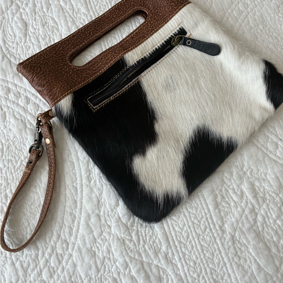 Myra Bag Brown and Black Leather Clutch - Picture 3 of 3